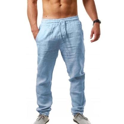 Spring/Summer New 9 Colors Men'S Solid Color Cotton Linen Pants Autumn Streetwear Fashion Casual Solid Color Loose Trousers